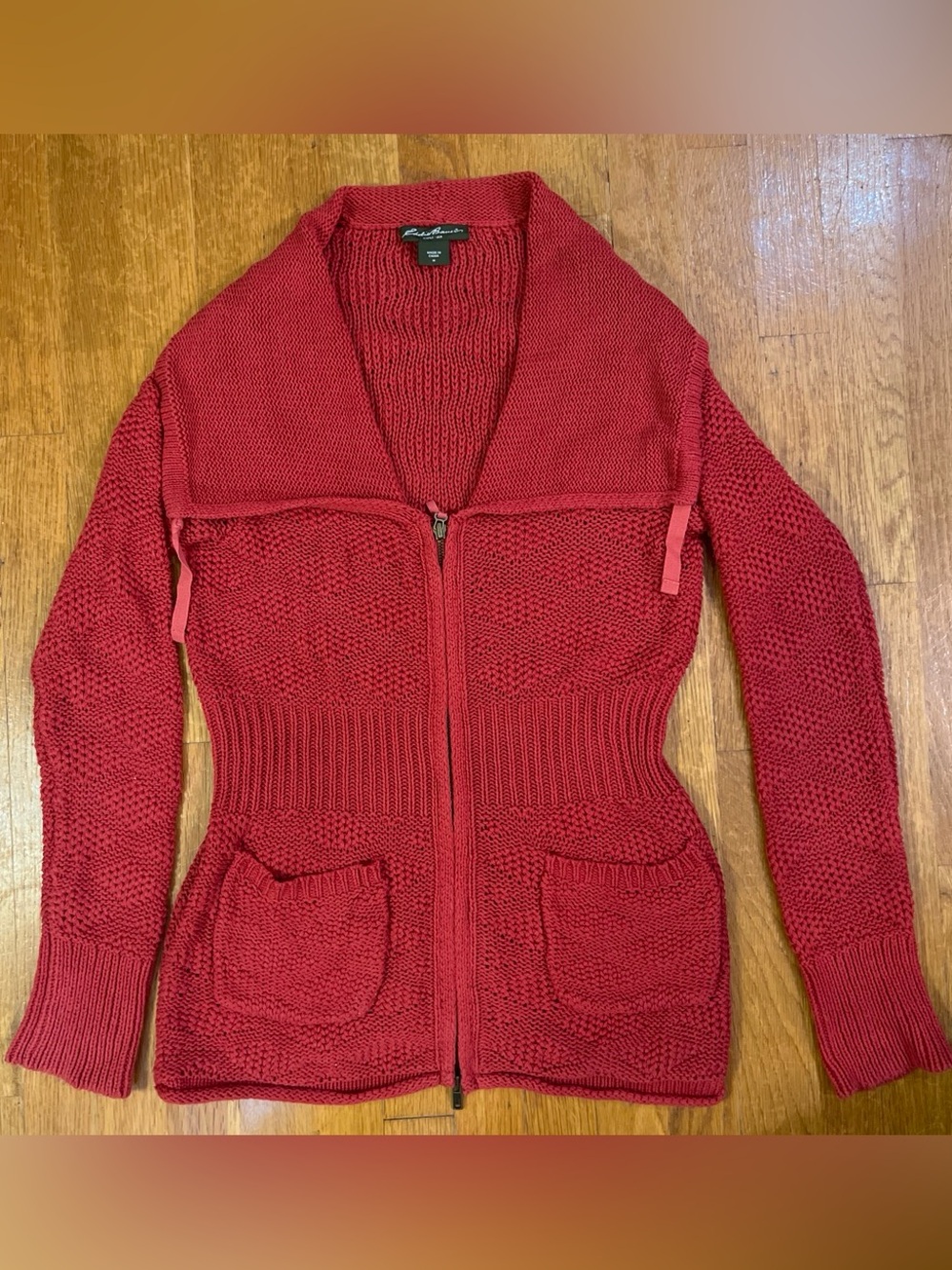 Eddie Bauer Red Zip-Up Knit Cardigan with Shawl Collar